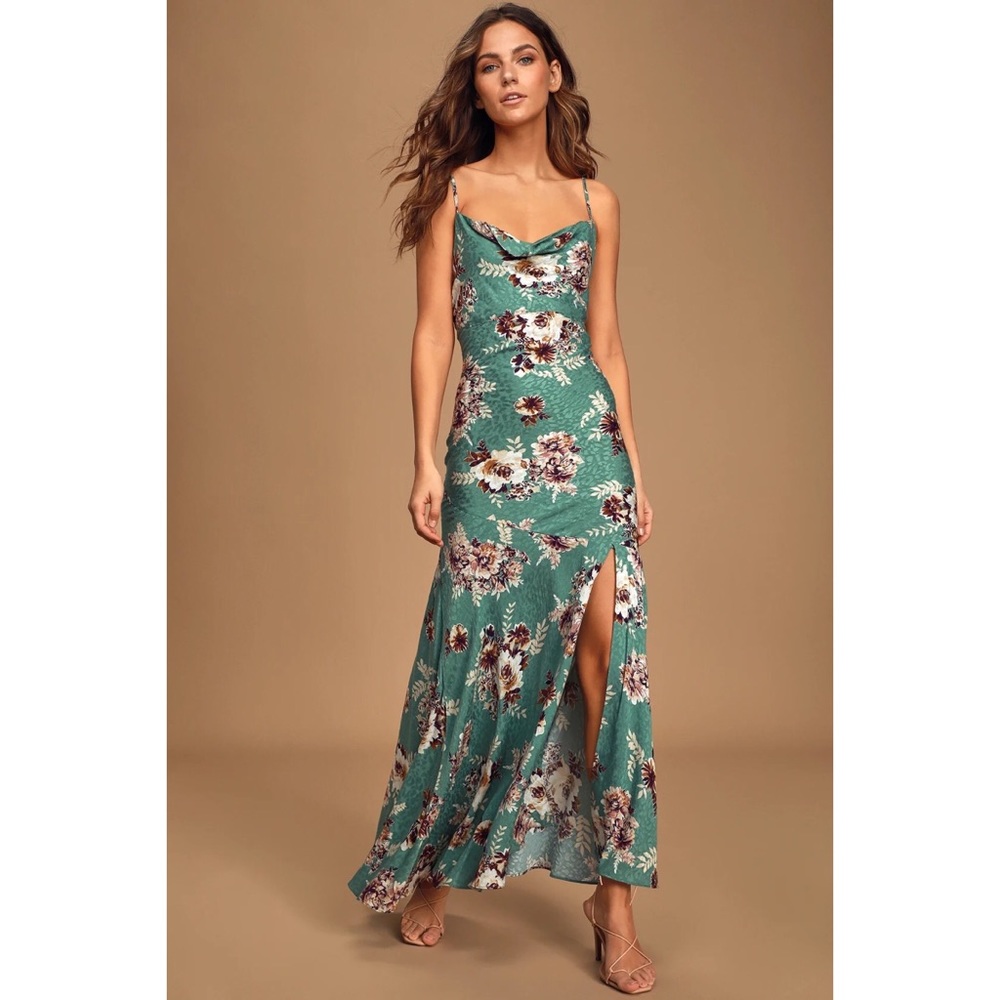 Veranda Views Sage Green Floral Jacquard Slip Maxi Dress size small